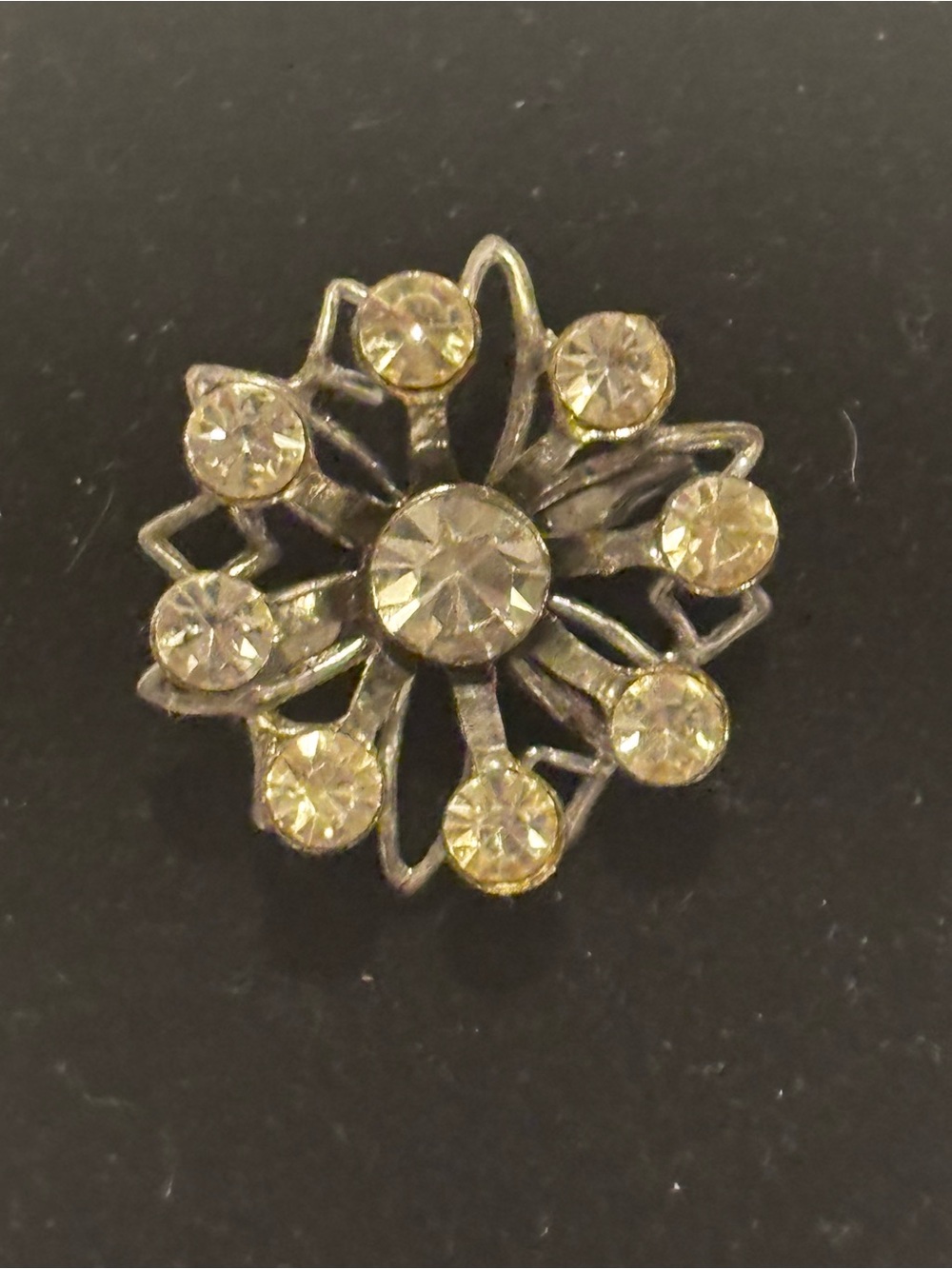 Vintage Crystal Flower Pin Brooch - Clear Rhinestone Floral Accent